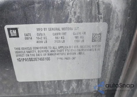 2014 Chevrolet Cruze Ls Auto z USA, uszkodzony, nr VIN 1G1PA5SG2E7466166